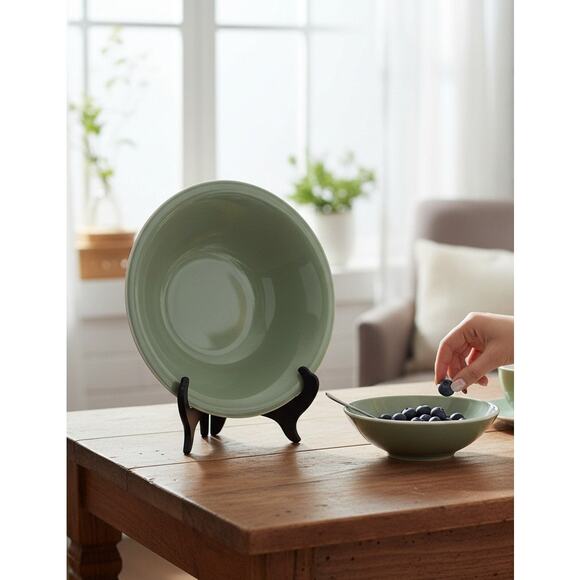 💚 Set of 2 Vintage Sage Green Bowls (8.5" & 5.5") | MCM USA Mismatched🥄 - Picture 2 of 14